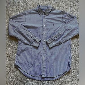 Ralph Lauren Men’s Button Down Blue White Striped Shirt Sz 16 34/35 Classic Fit